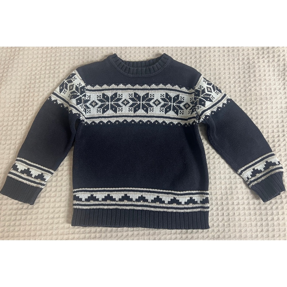 Pine Peak Blues Kids Navy Blue White Fair Isle Cotton Knit Sweater Size S 4